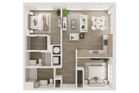 Floor plan for 2 beds, 2 baths, 945 sqft